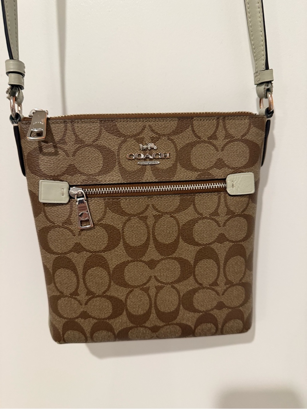 Coach Brown Signature Mini Rowan File Crossbody Bag in Khaki